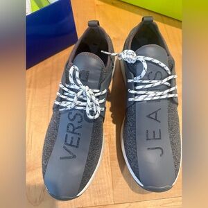 Versace Jeans Men’s Gray Knit Logo Sneakers EU 44 US 11 Designer Shoes